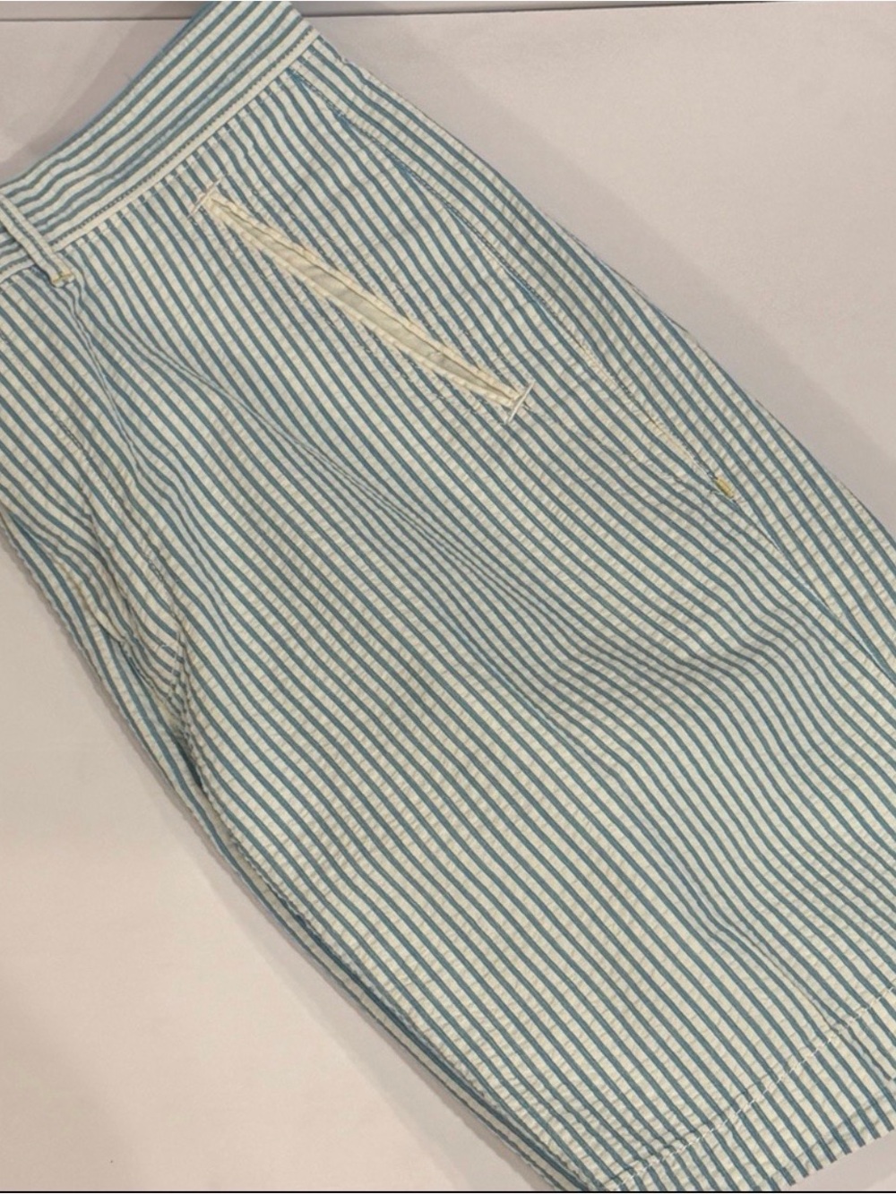 Robert Graham Teal and White Pinstripe Flat-Front Men’s Shorts